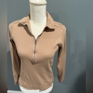 Reiss Camel Zip-Up Longsleeve Top